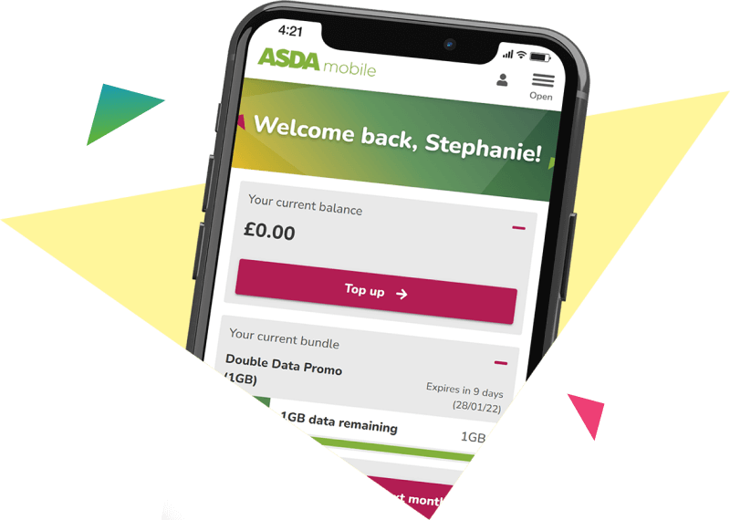 Top up image showing My Account